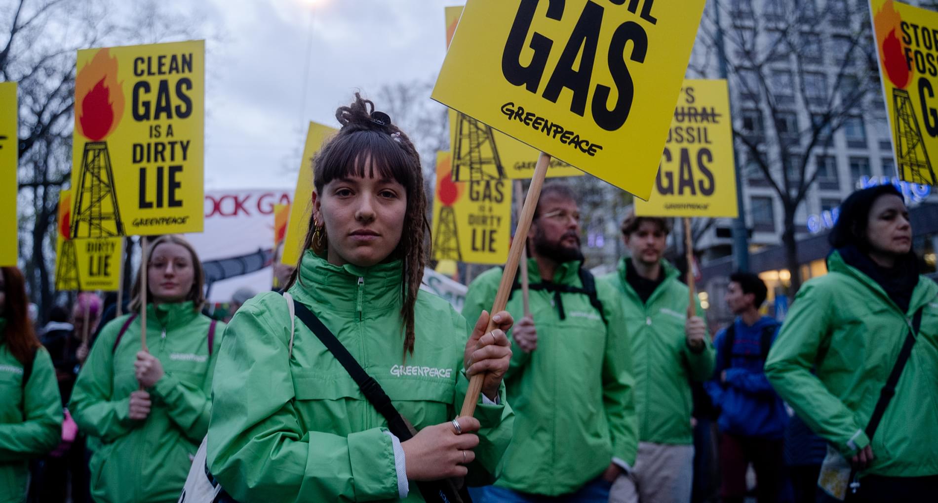 가스산업에 항의하기 위해 비엔나에서 열린 그린피스 행진(2024년 3월)